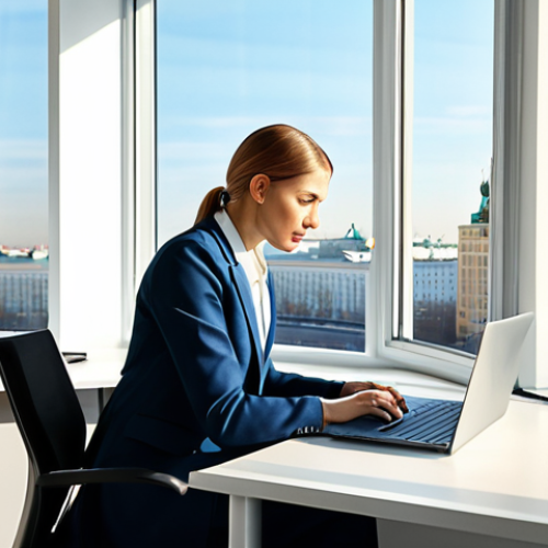 Home 23 디스크 복사 유틸리티 추천 - **Professional Office Scene:** "A bright, modern office space in Moscow. A businesswoman wearing a s...