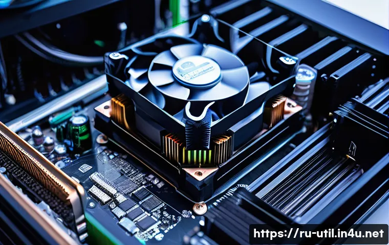 하드웨어 정보 확인 프로그램 - **Prompt:** A detailed, high-angle close-up shot looking into an open, custom-built desktop computer...